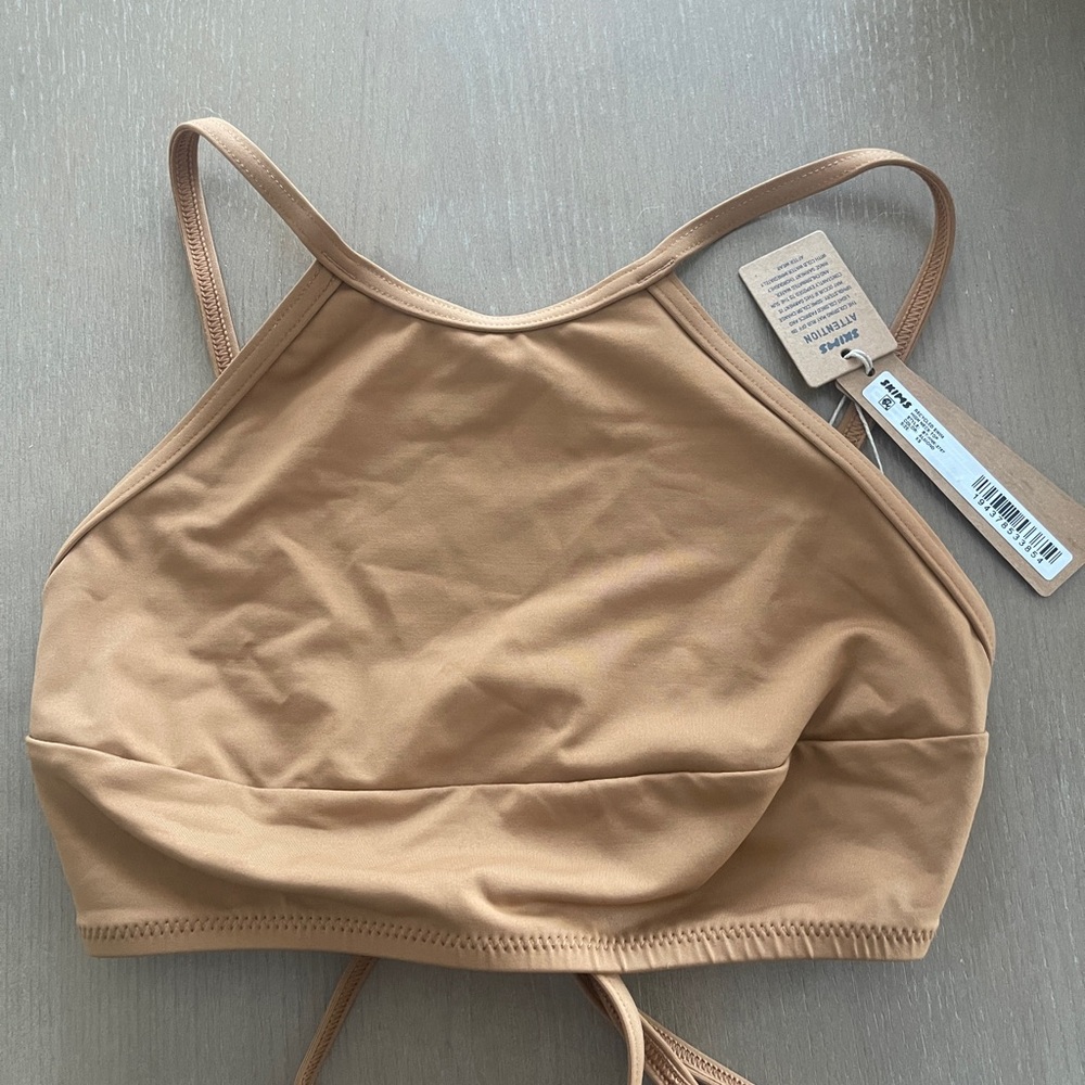 Skims Recycled Swim High Neck Top XS in Almond